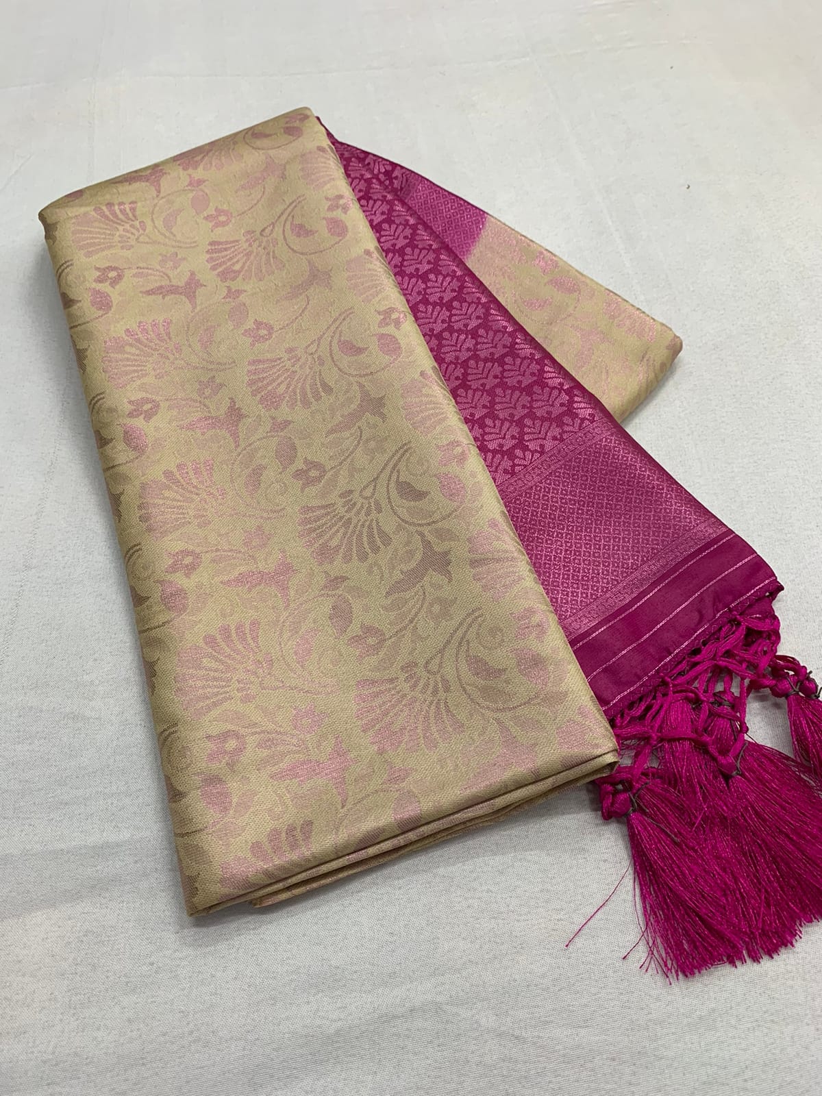 Off White Nd Pink Soft Silk  Saree