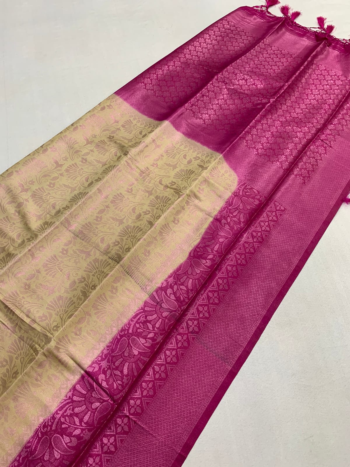 Off White Nd Pink Soft Silk  Saree