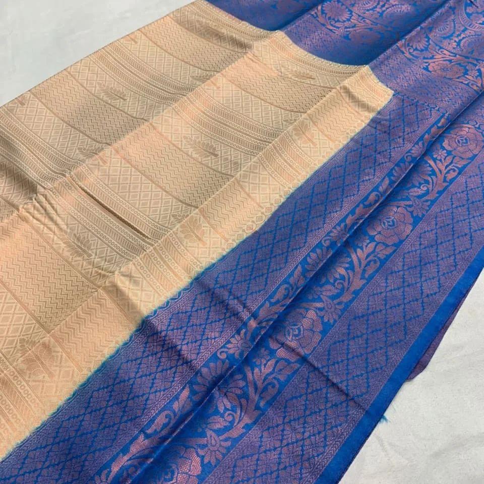 Off White Nd Royal Blue Soft Silk  Saree