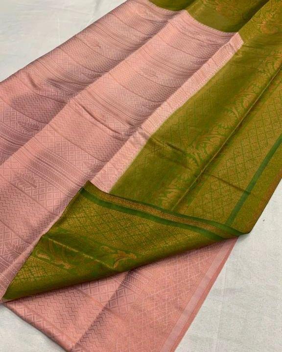 Peach Nd Mehndi Soft Silk  Saree