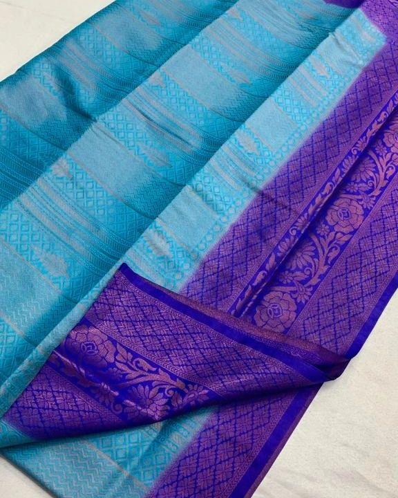 Sky Nd Blue Soft Silk  Saree