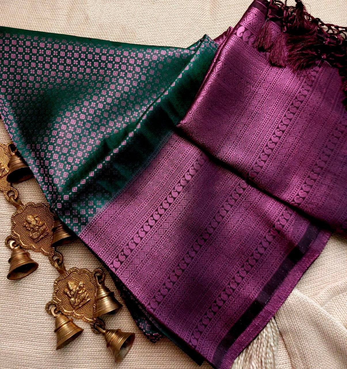 Green Nd Wine Soft Silk  Saree