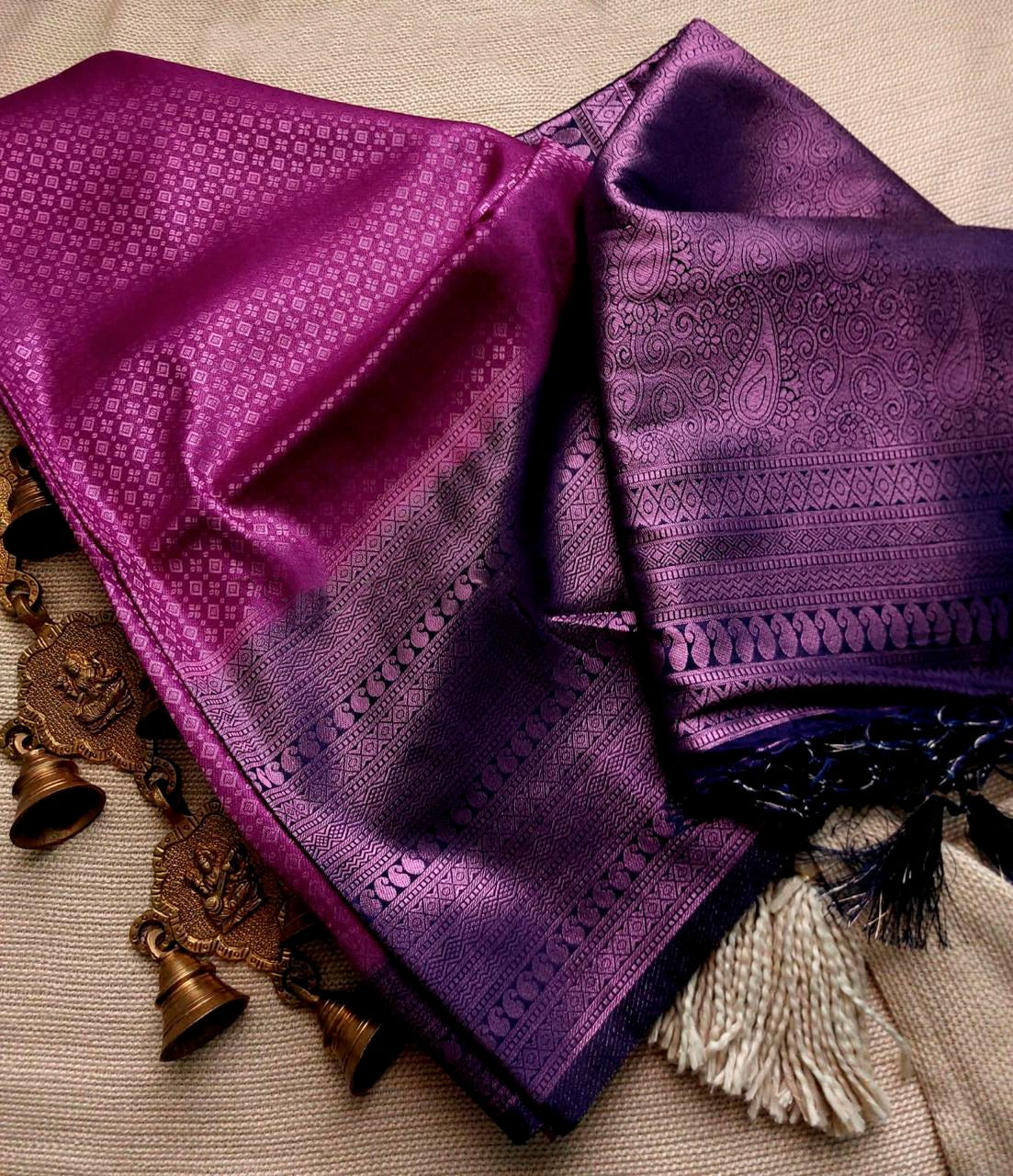 Dark Pink Nd Nevy Blue Soft Silk Saree