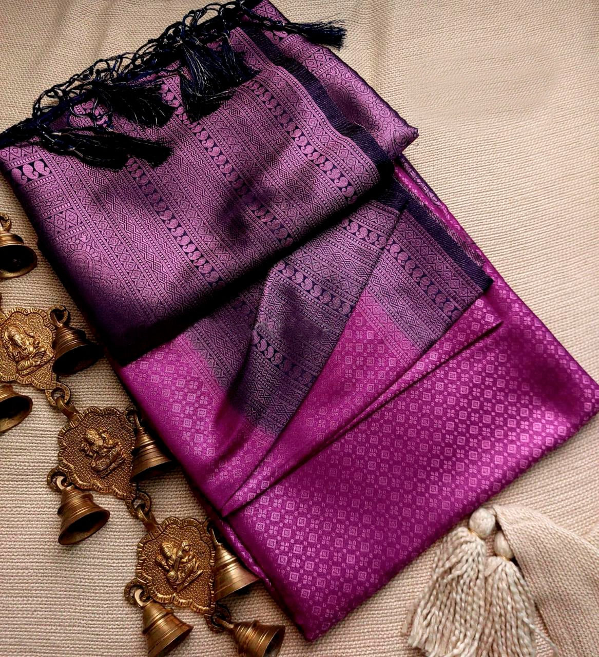 Dark Pink Nd Nevy Blue Soft Silk Saree