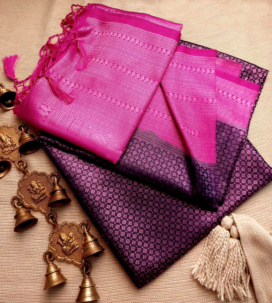 N Blue Nd Pink Soft Silk Saree