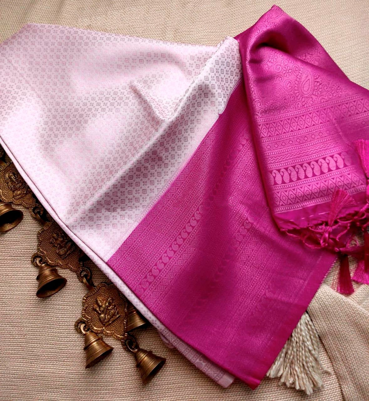 White Nd Pink Soft Silk Saree