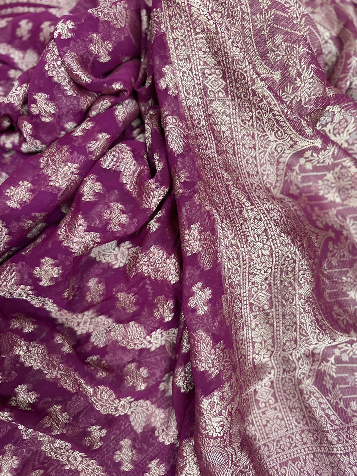 Wine Semi Georgette Silk Saree