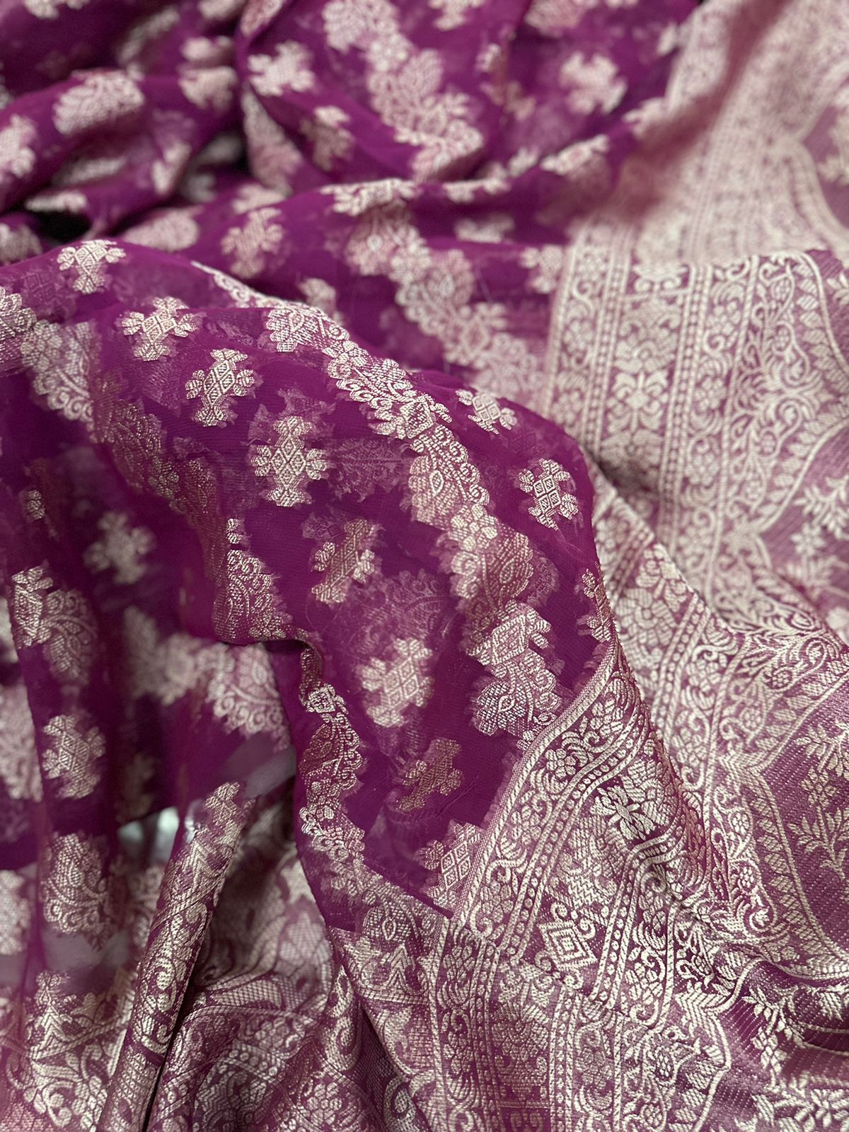 Wine Semi Georgette Silk Saree