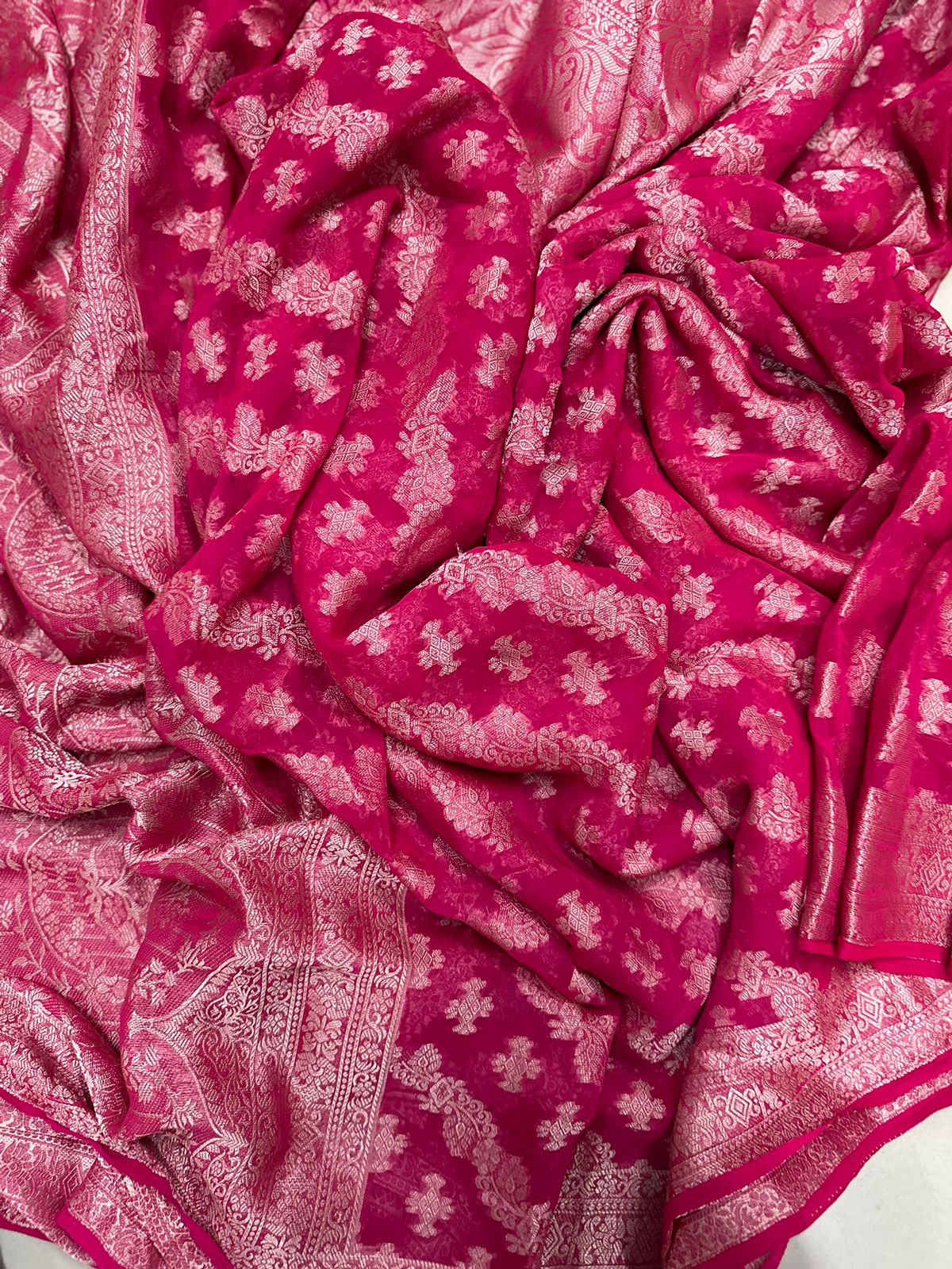 Pink Semi Georgette Silk Saree