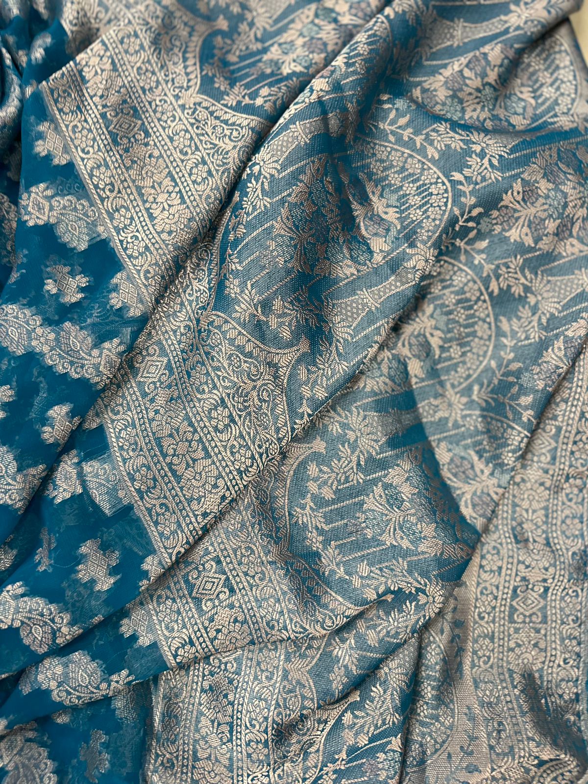 Light Firoji Blue Geourgette  Soft Silk Saree