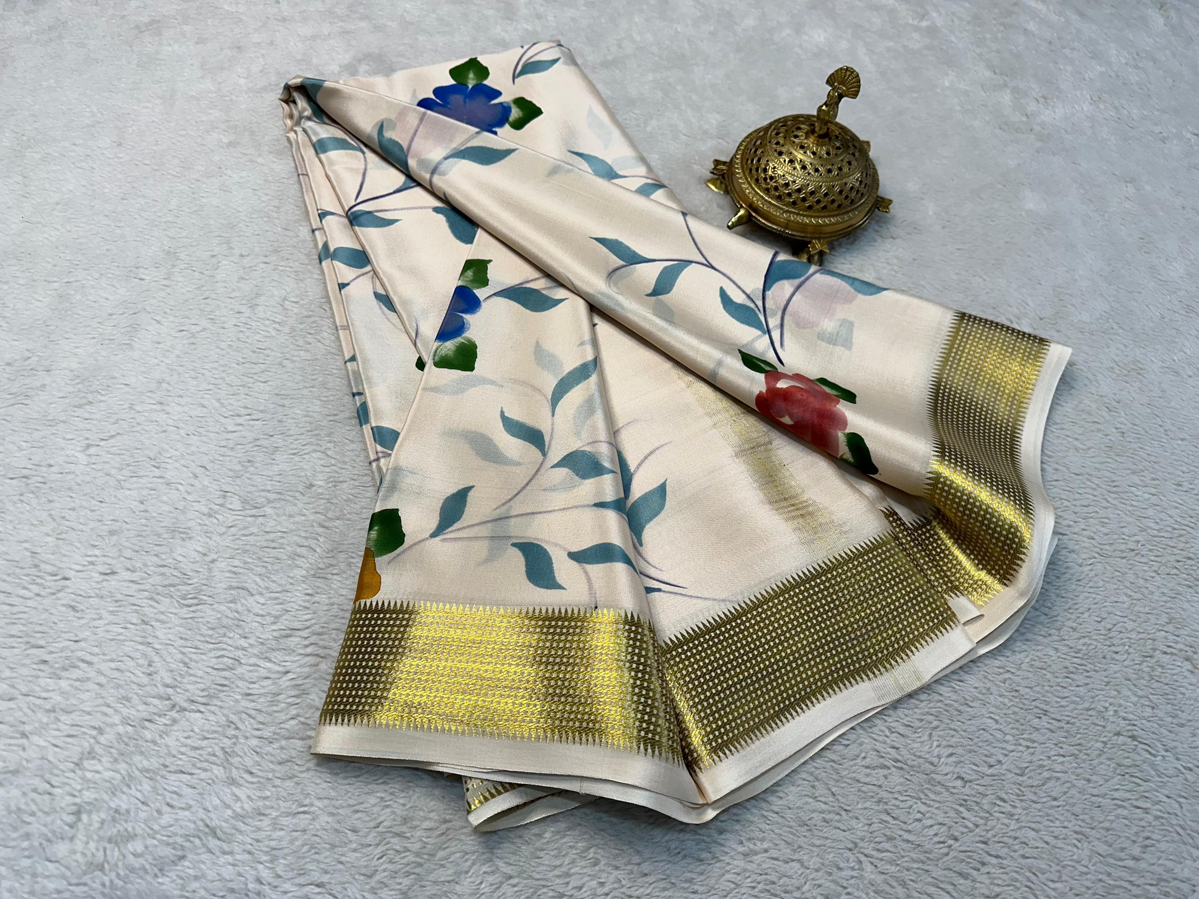 Half White Digital Printed Silk Saree Saree