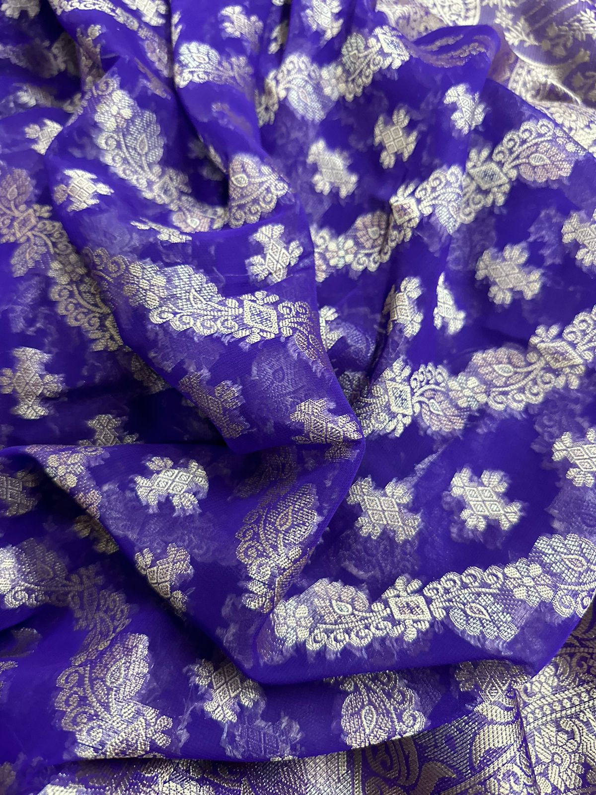 Purple Geourgette Silk Saree