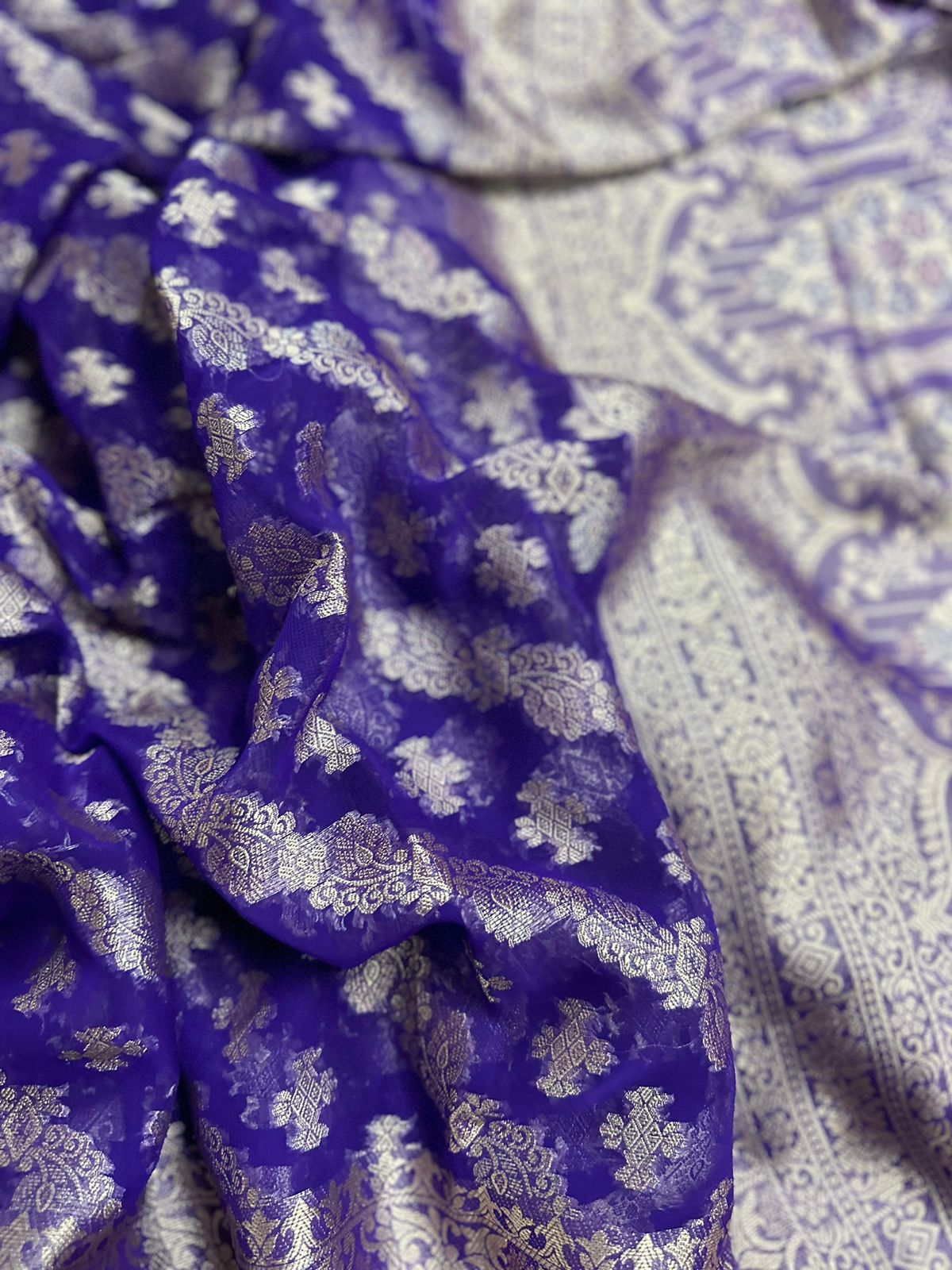 Purple Geourgette Silk Saree