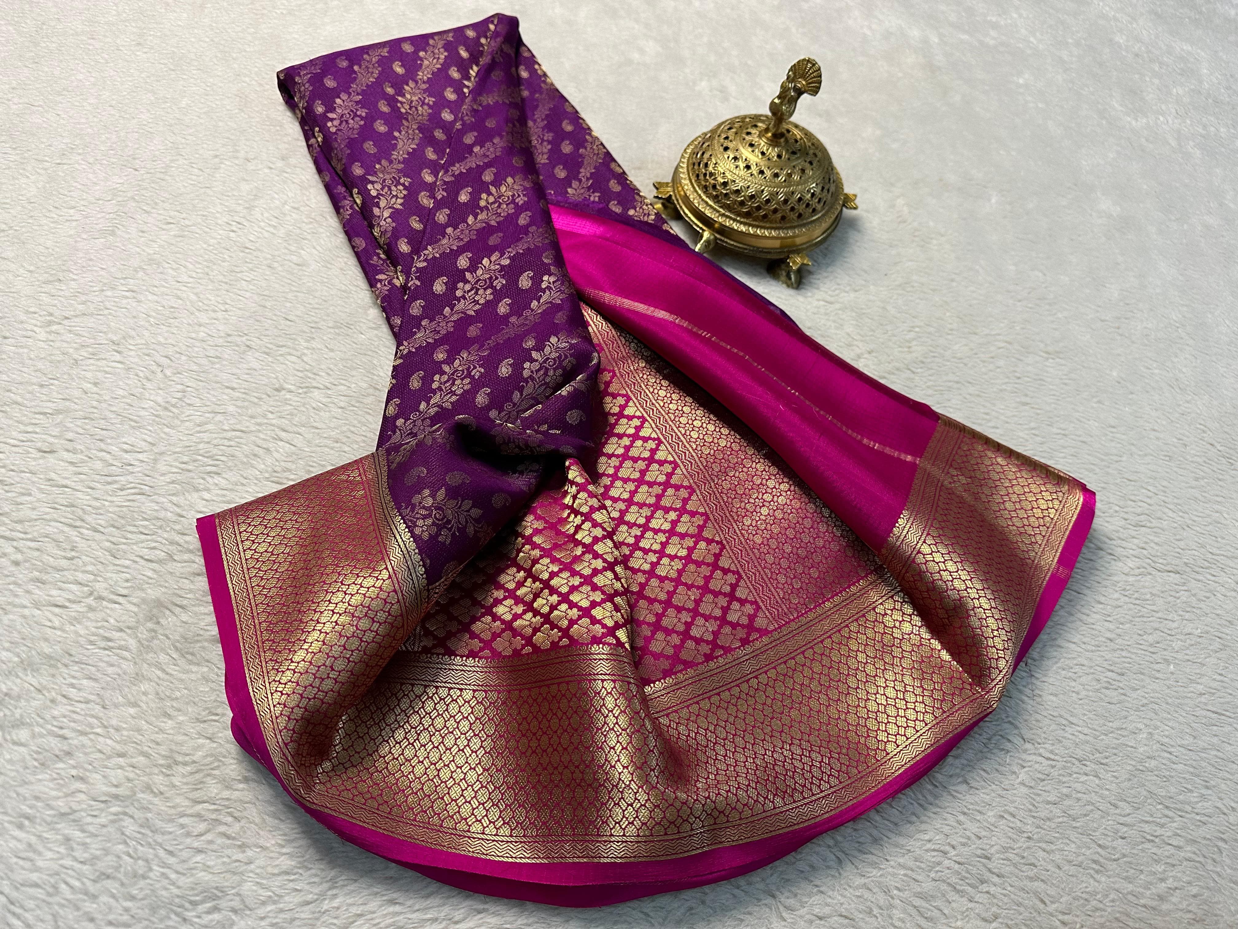 Purple Nd Pink Semi Silk Saree