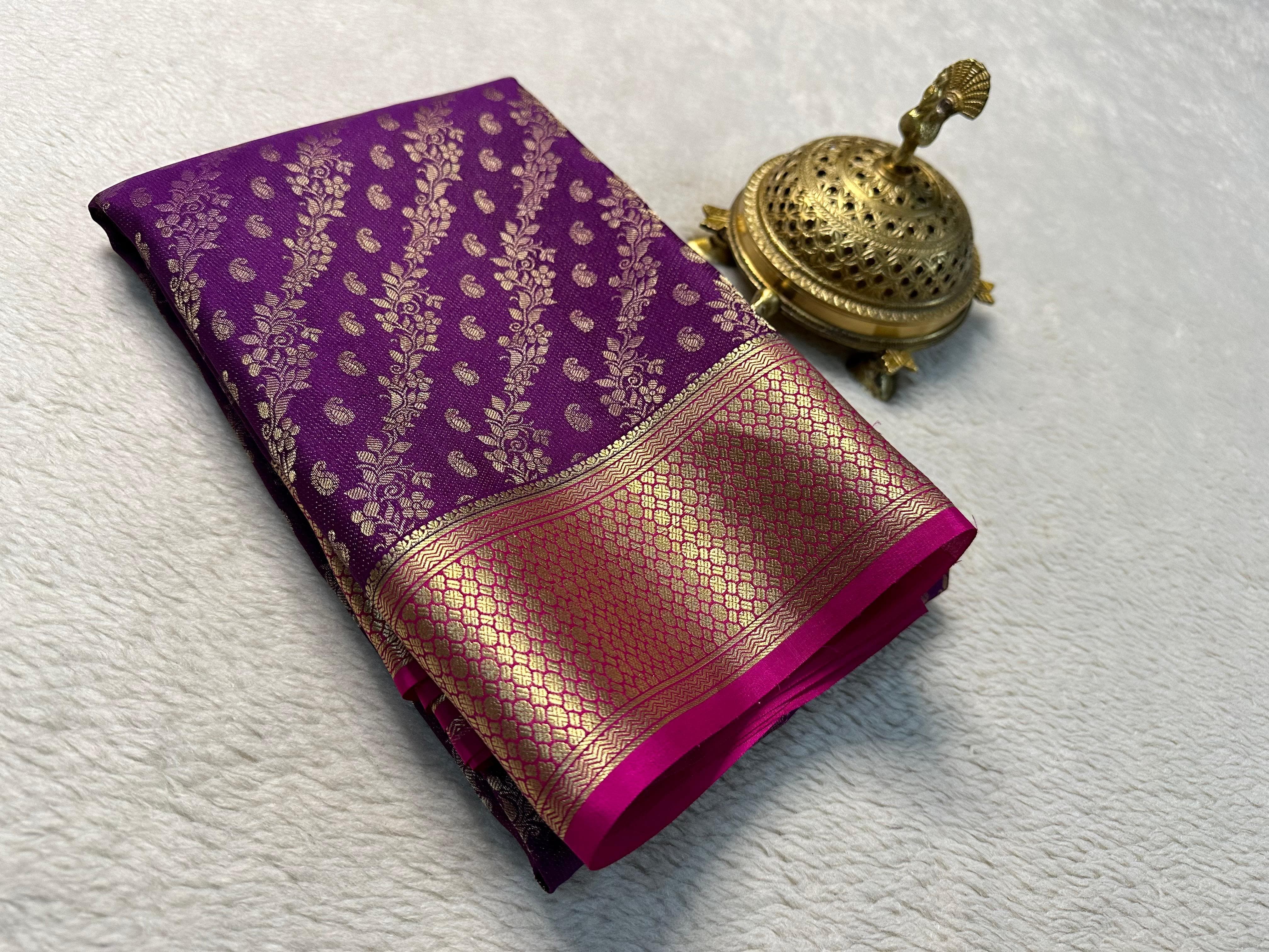 Purple Nd Pink Semi Silk Saree