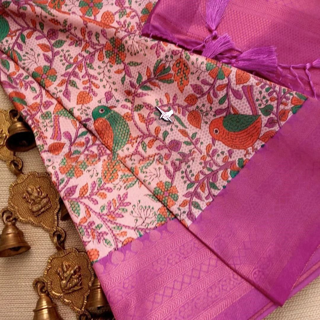 Pink Nd Multi Colour Digital Printed Soft Silk Saree