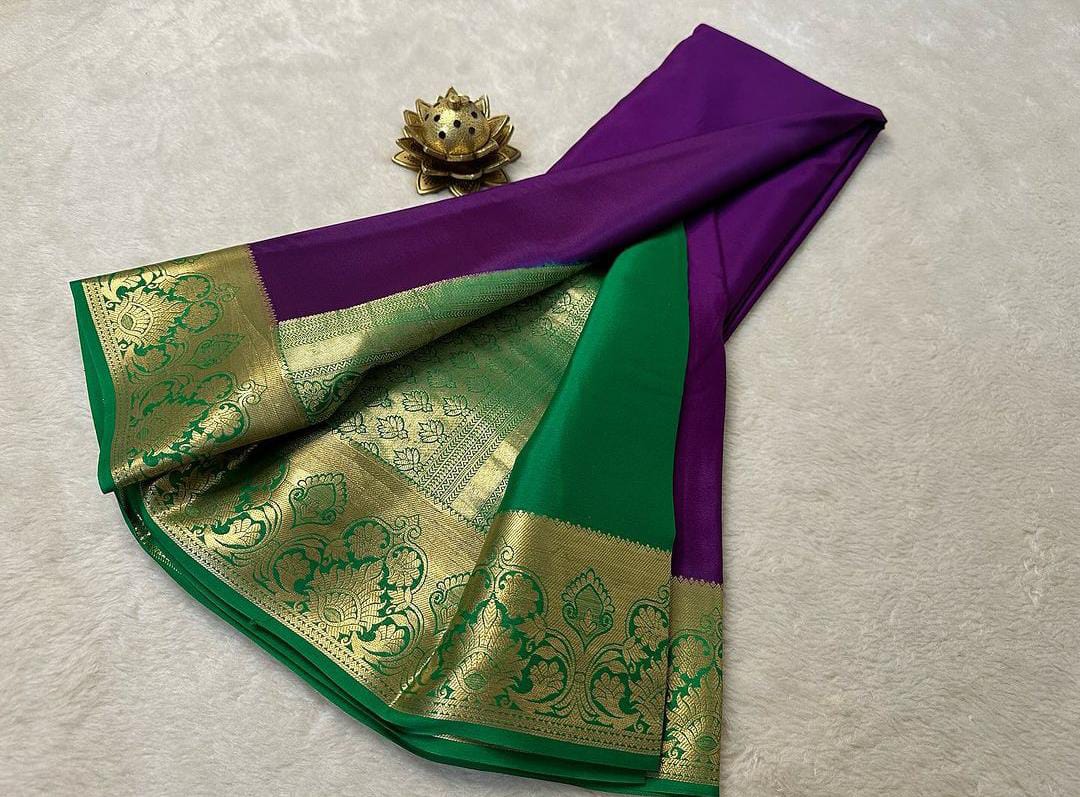 Purple Nd Green Colour Rich Pallu Soft Silk Saree