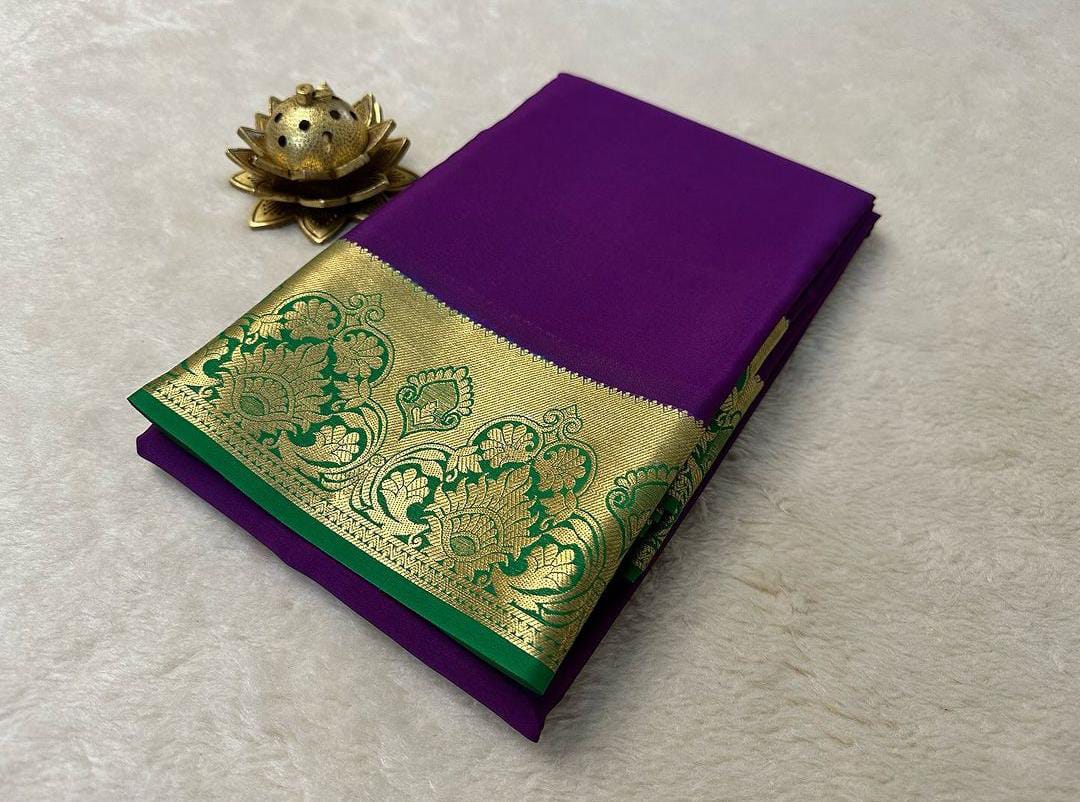 Purple Nd Green Colour Rich Pallu Soft Silk Saree