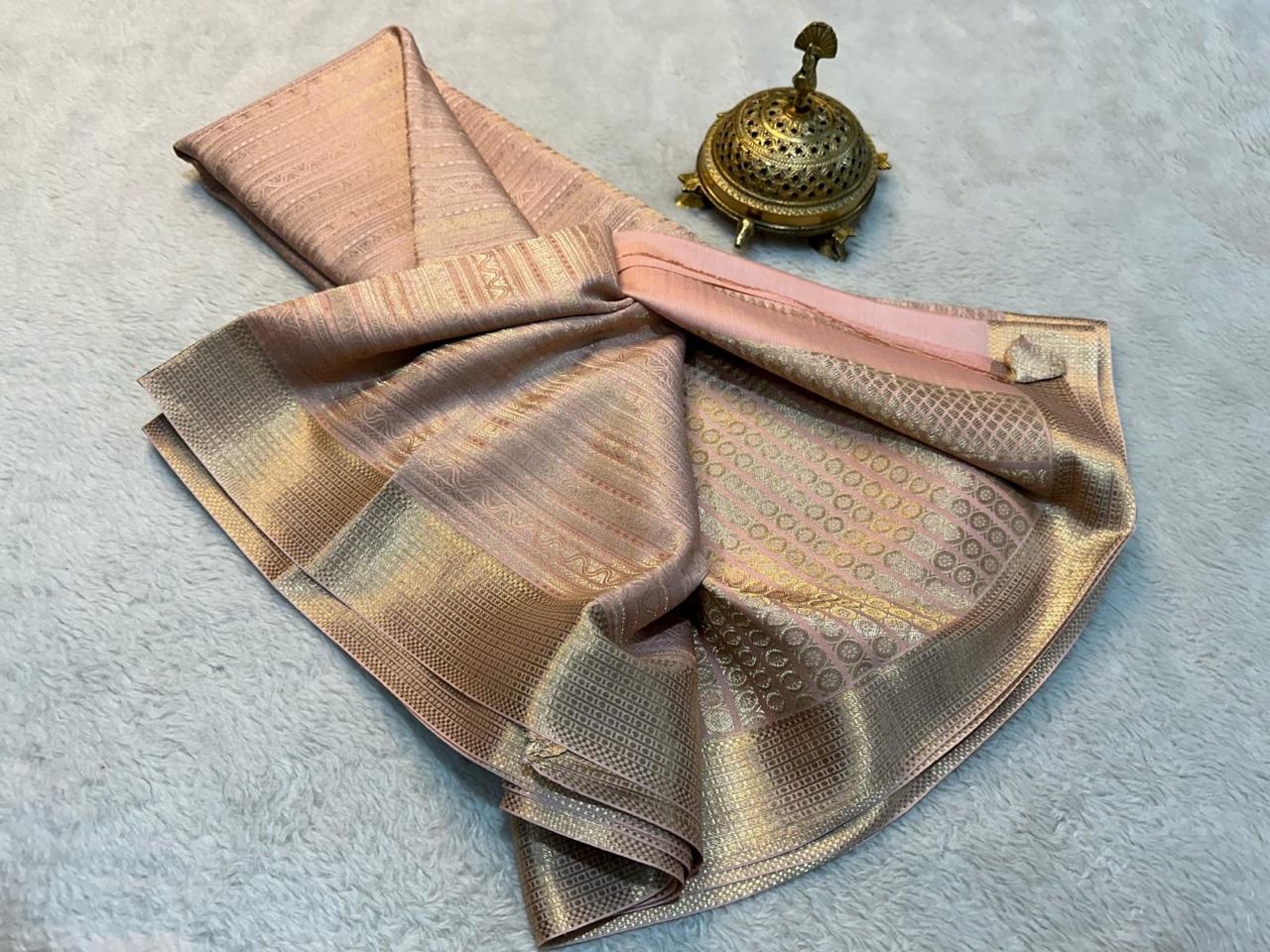 Kuberapattu Light Peach Colour Semi Soft Silk Saree