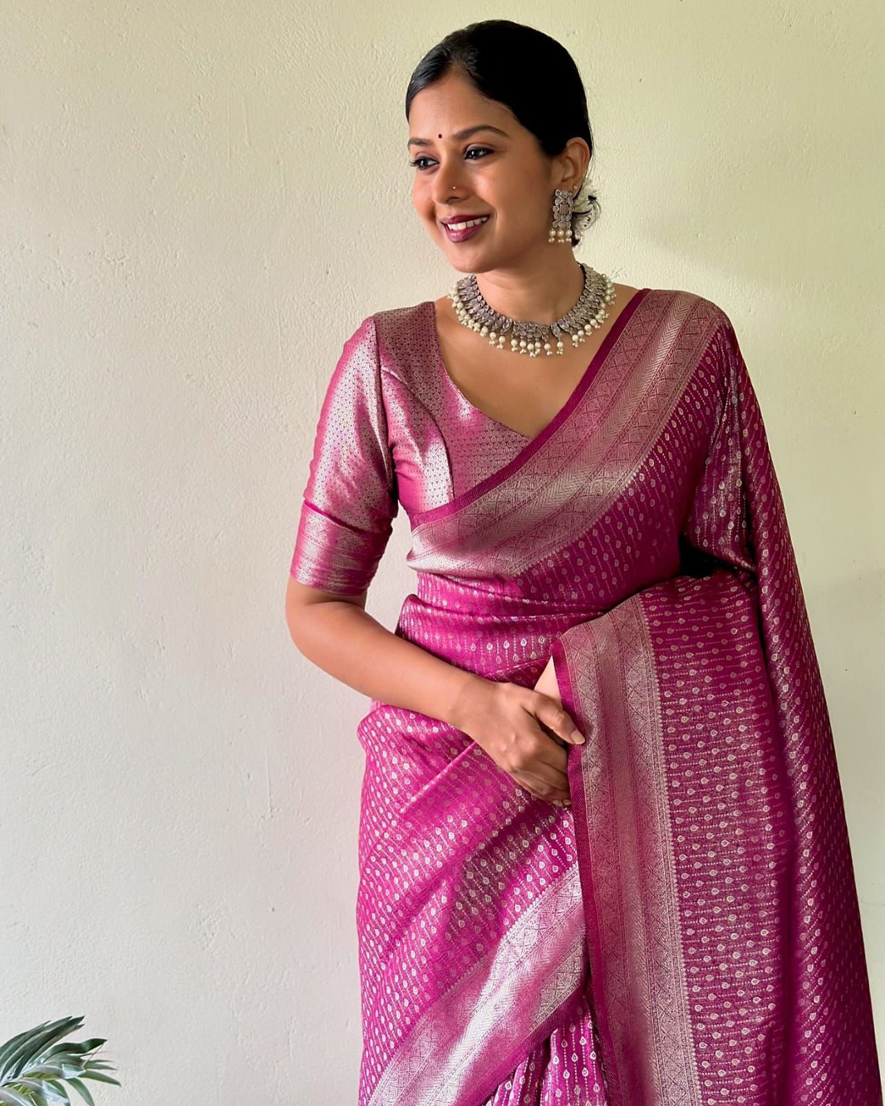 Pink Designer Soft Silk Saree