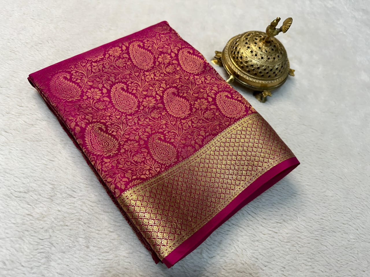 Pink Semi Silk saree With   Golden Zari Border