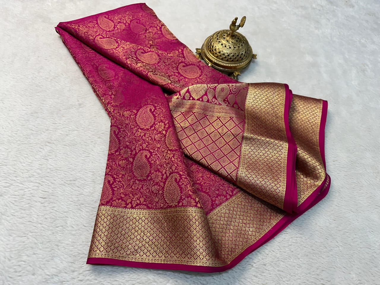 Pink Semi Silk saree With   Golden Zari Border