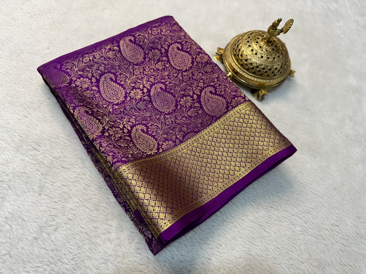 Purple Semi Silk saree With  Golden Zari Border