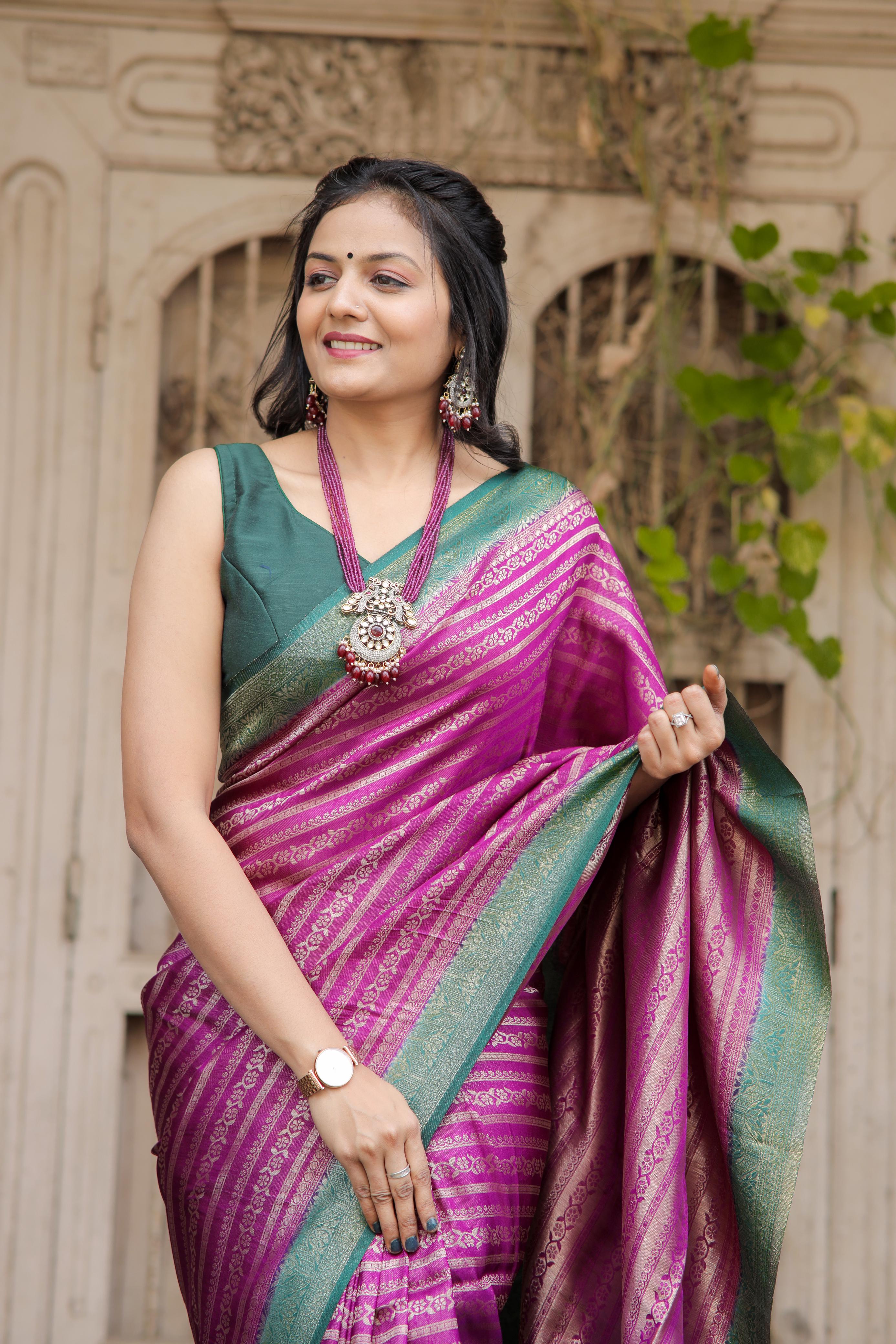 Wine Nd Bottle Green Designer Soft Silk saree