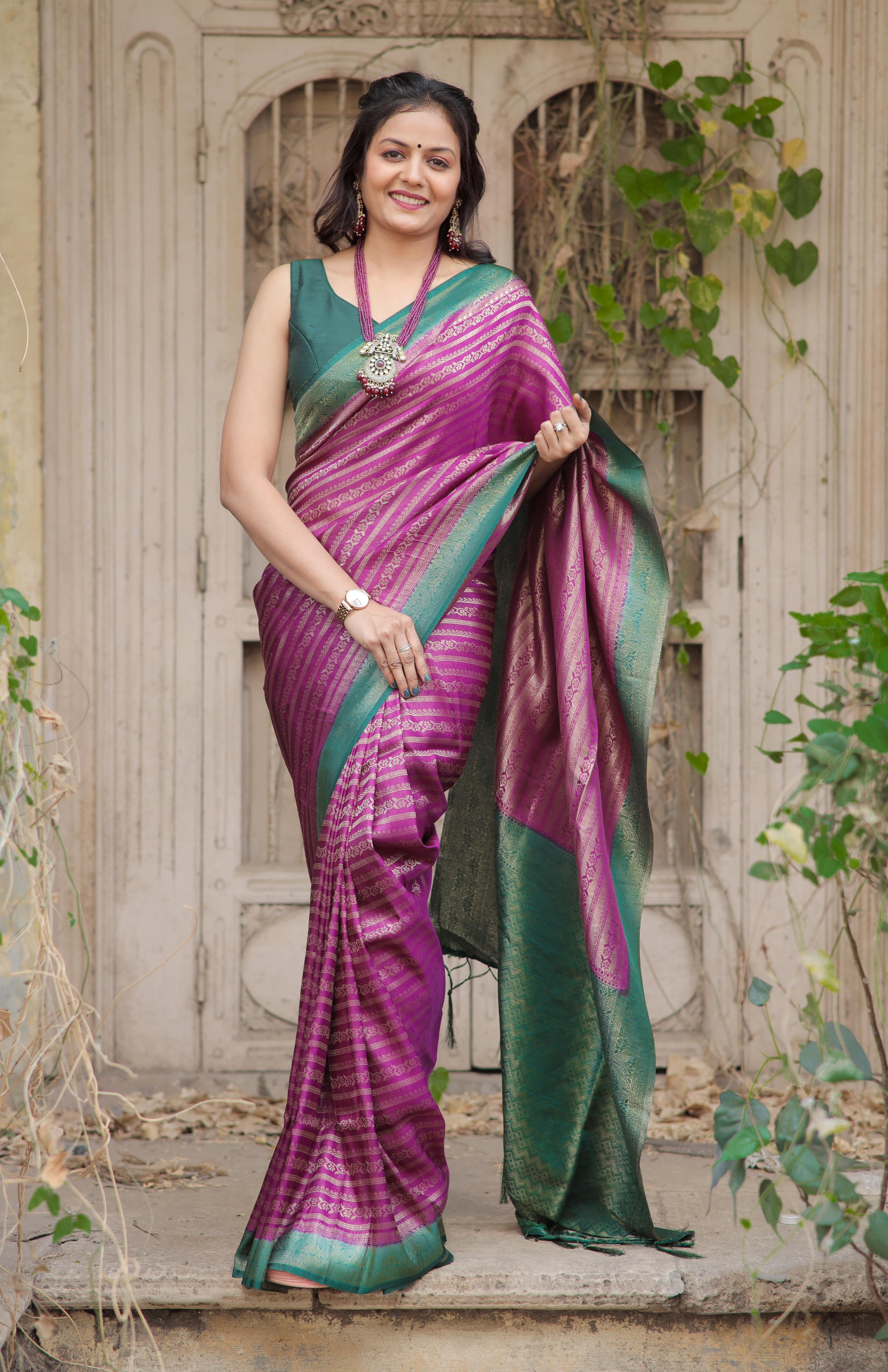 Wine Nd Bottle Green Designer Soft Silk saree