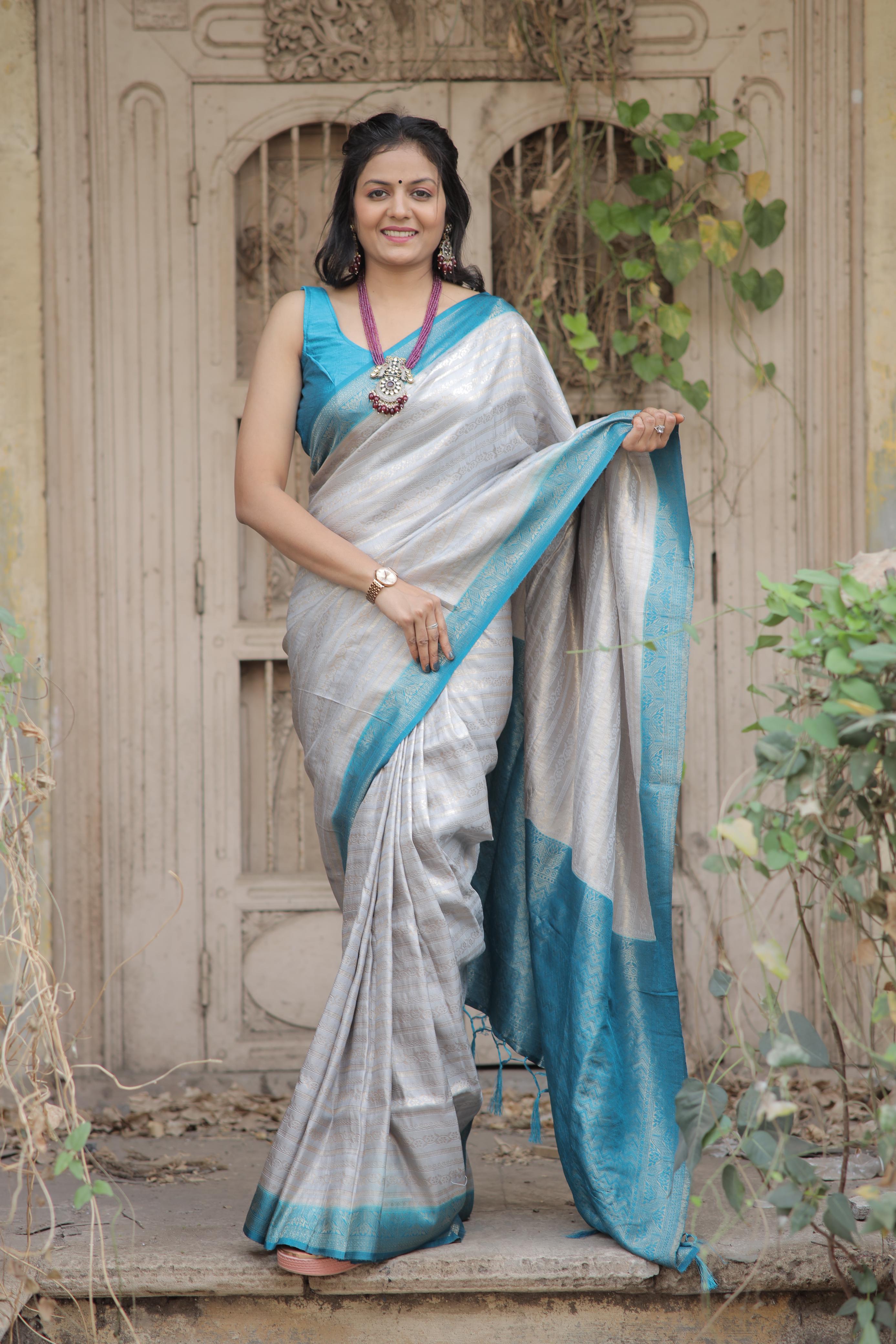 Grey Nd Firoji Designer Soft Silk saree