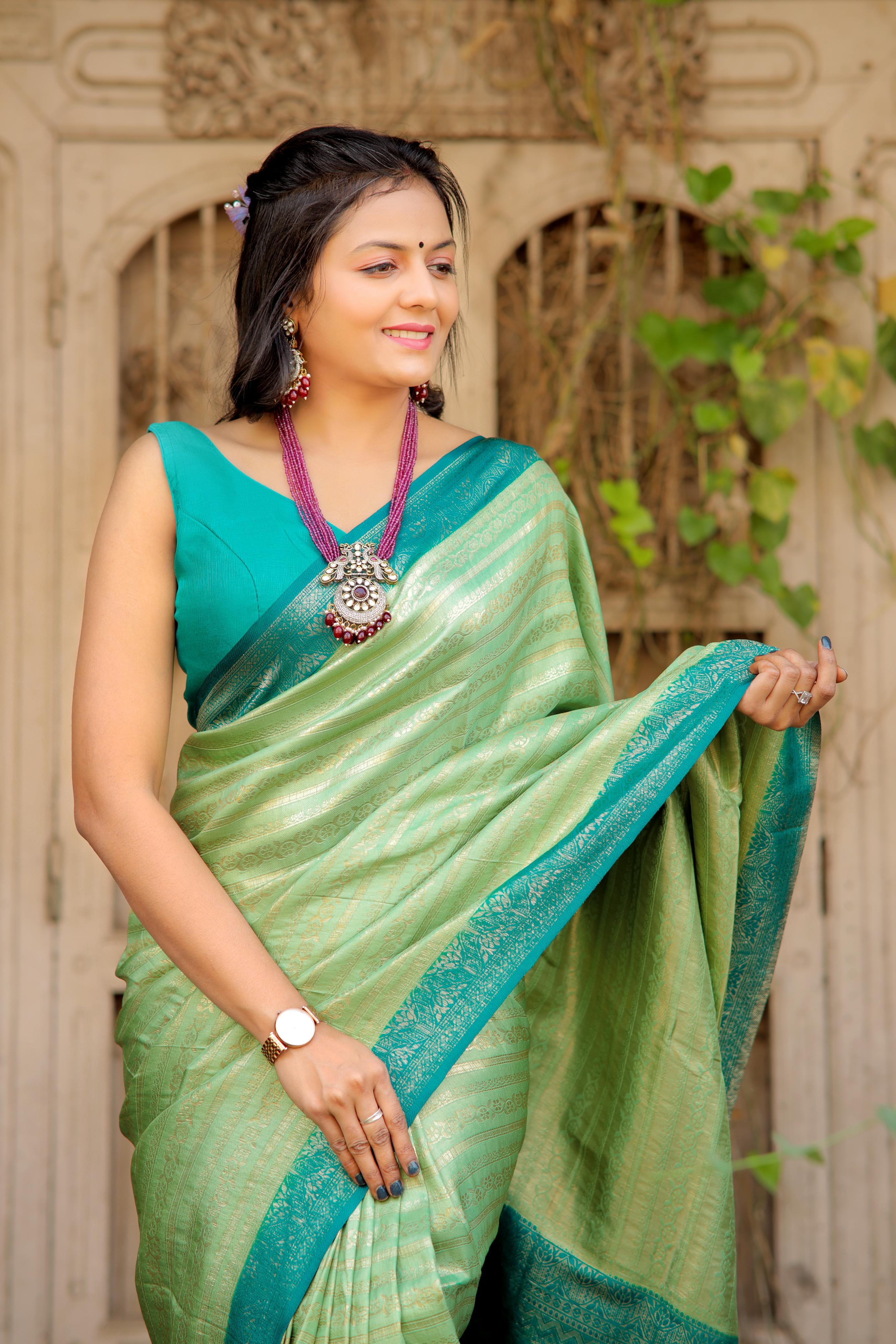 Pista Green Nd Firoji Designer Soft Silk saree