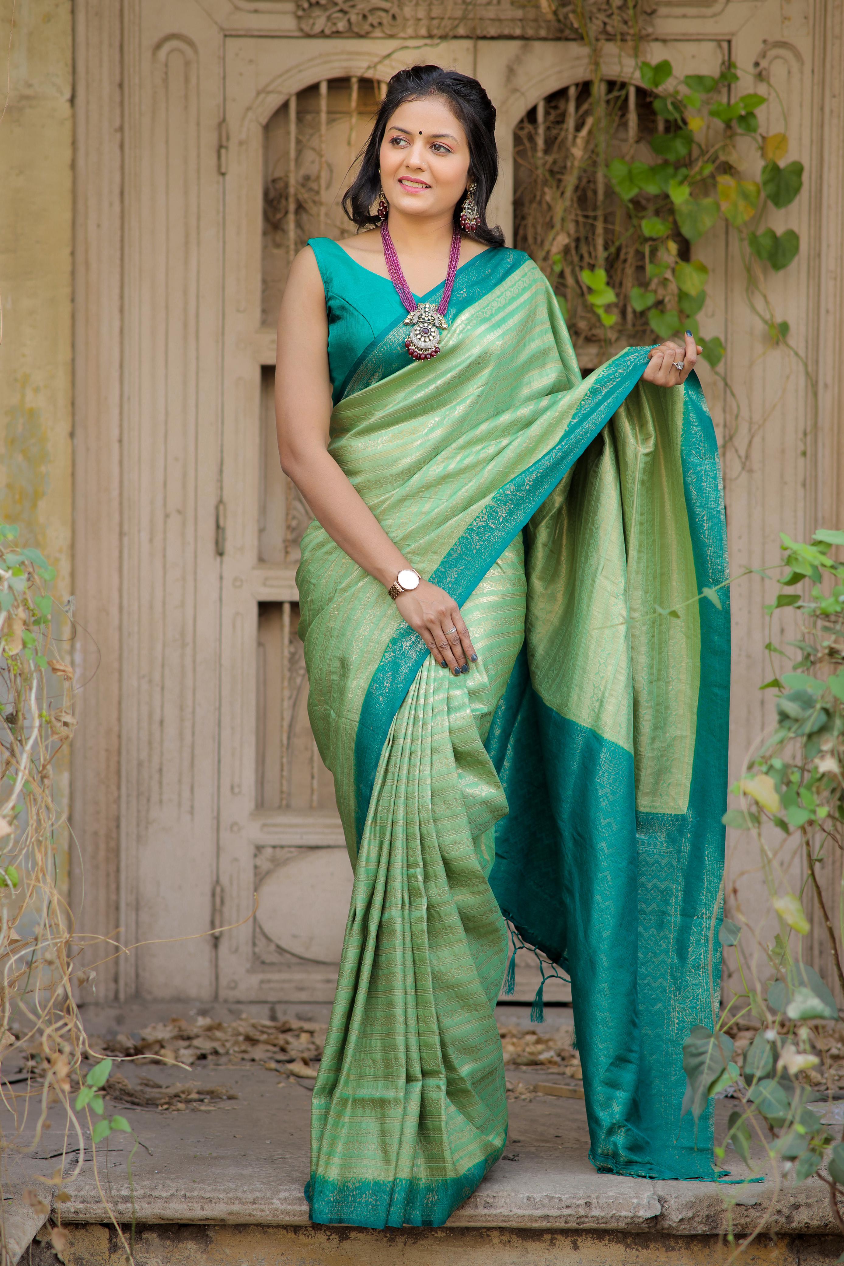 Pista Green Nd Firoji Designer Soft Silk saree