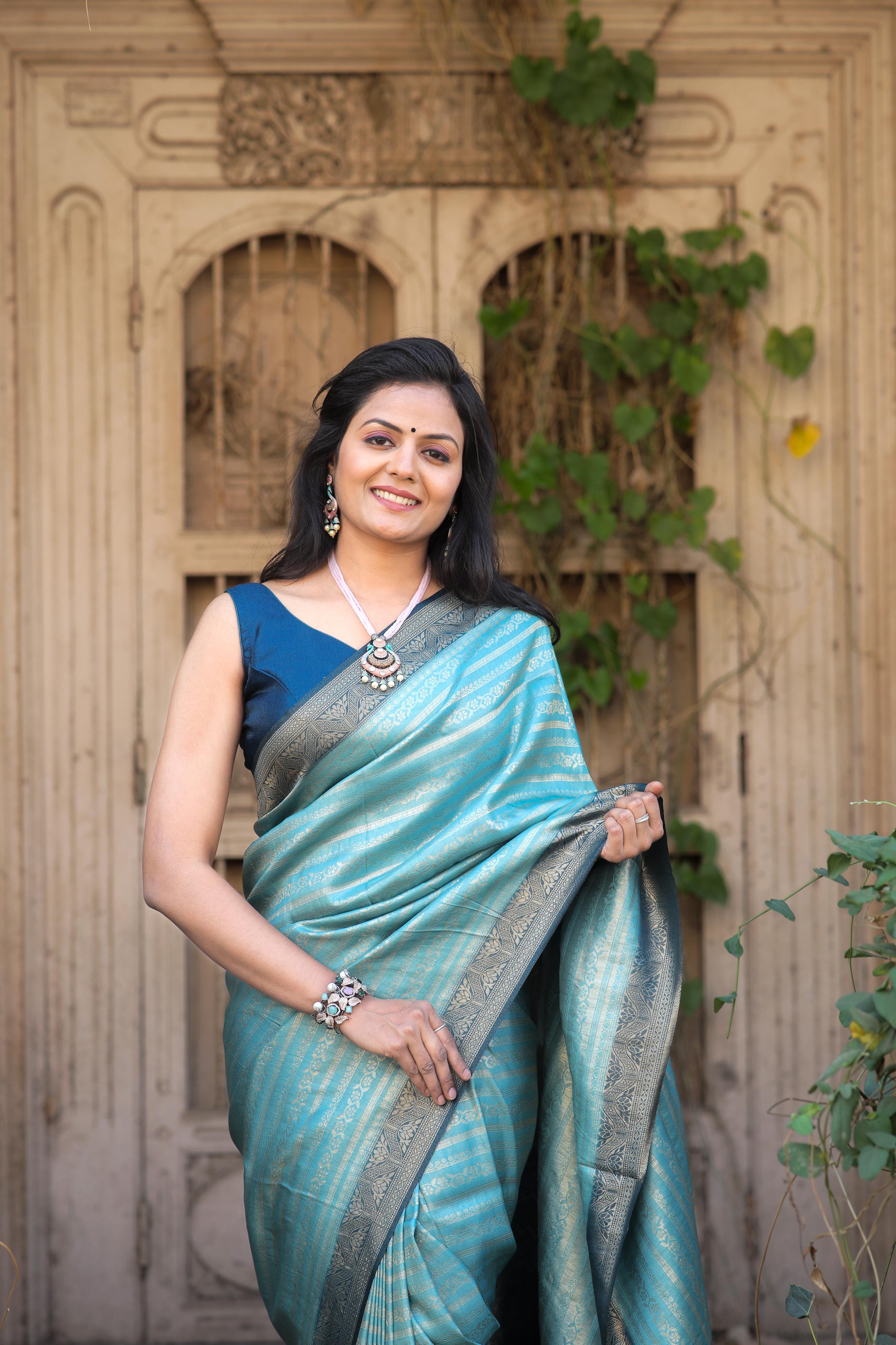 Sky Nd Blue Designer Soft Silk saree