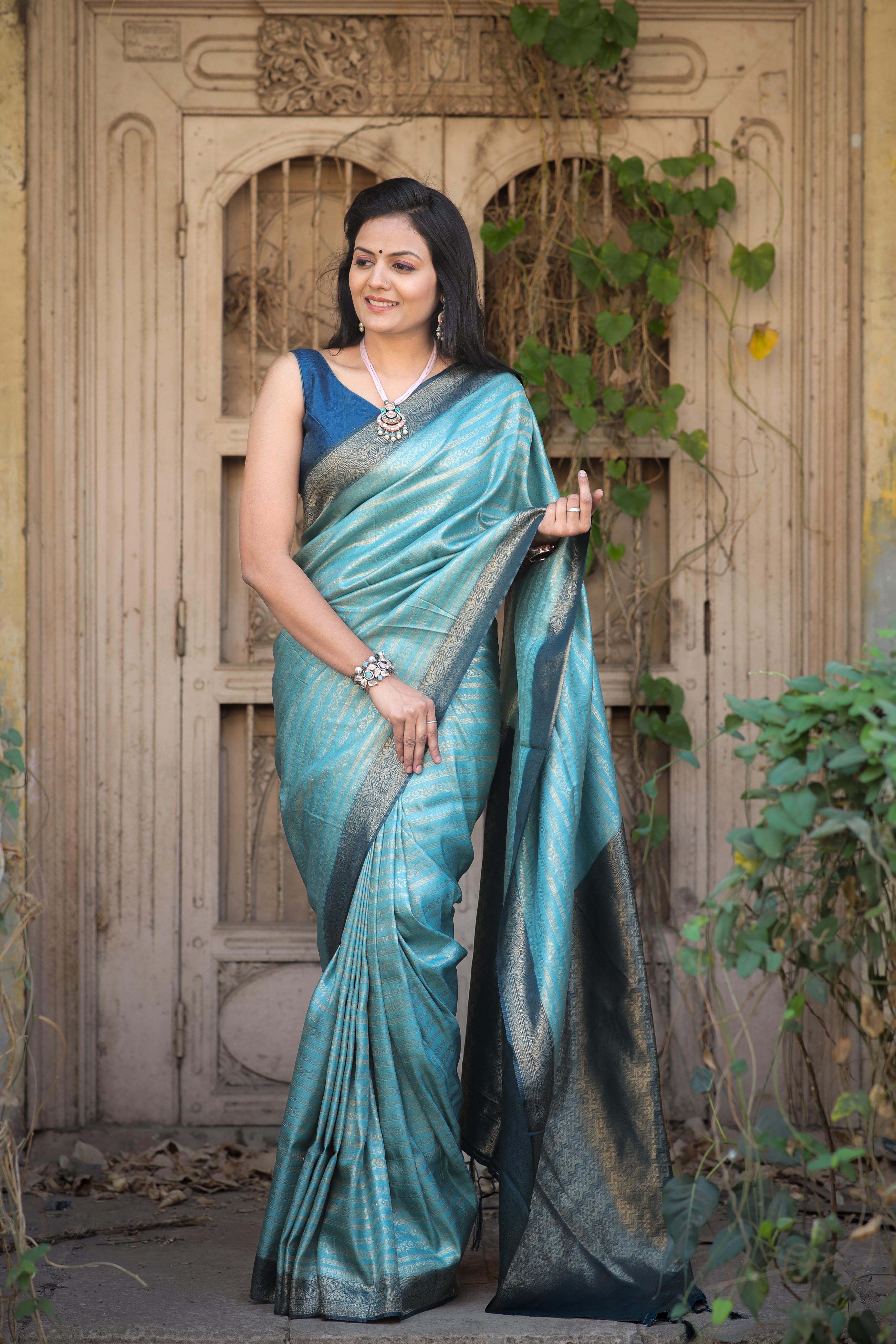 Sky Nd Blue Designer Soft Silk saree