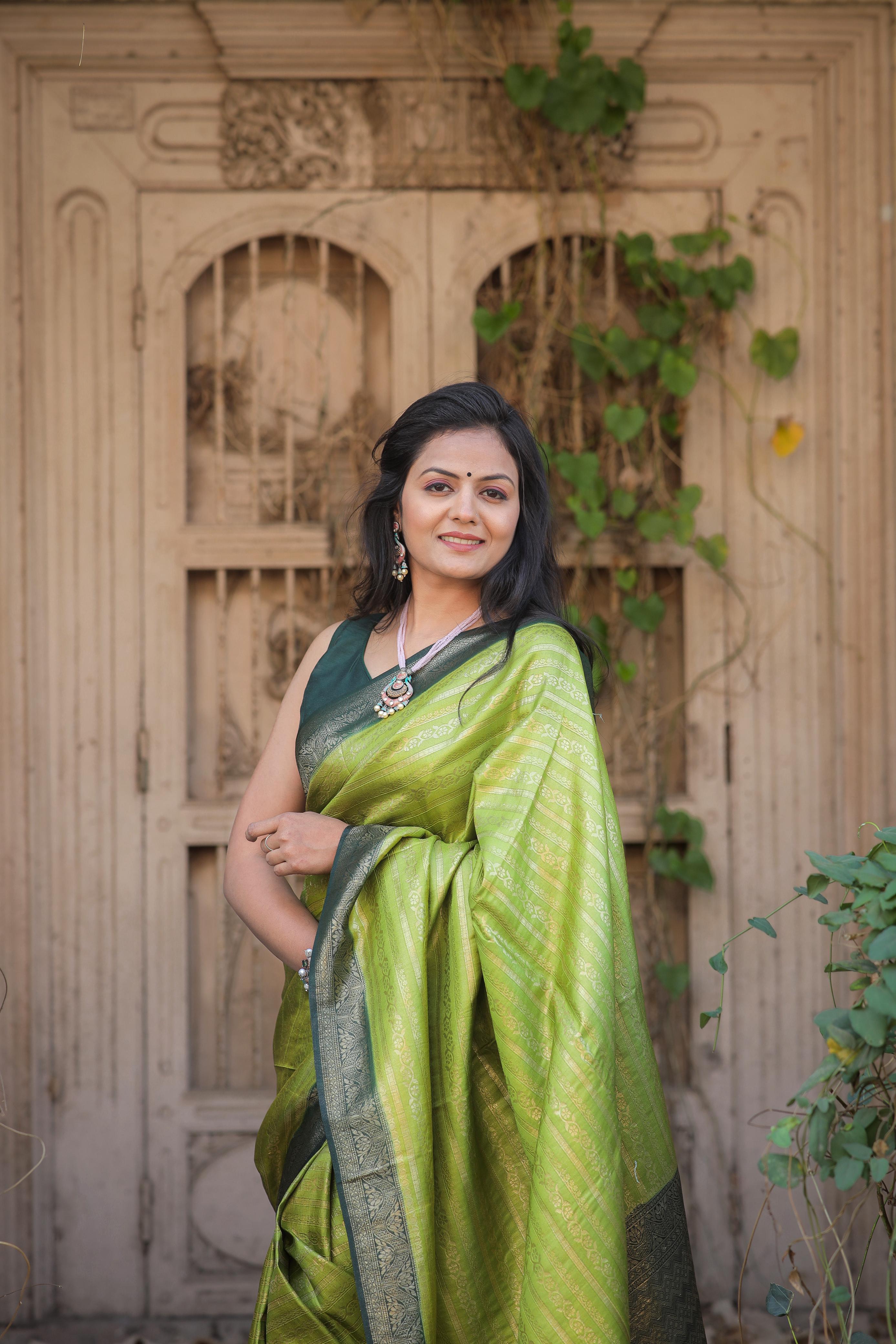 Light Mehndi Nd Green Designer Soft Silk Saree