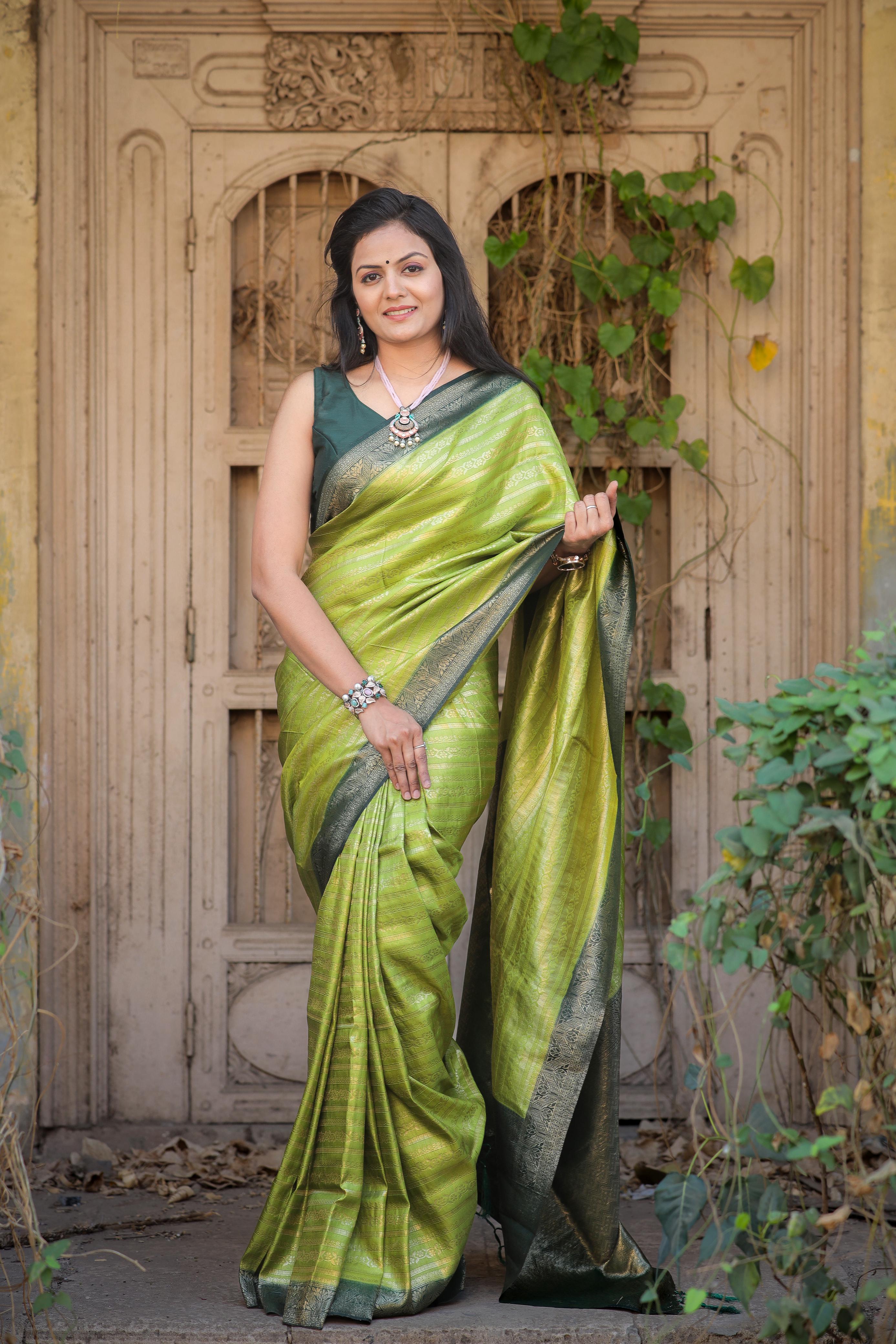 Light Mehndi Nd Green Designer Soft Silk Saree