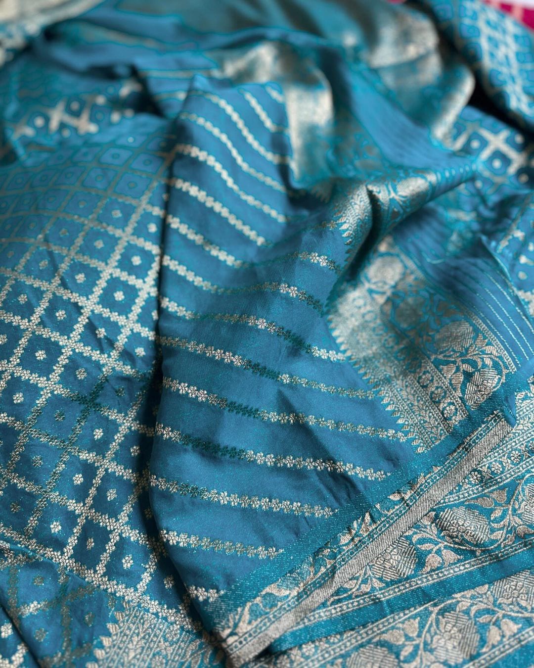 Sky Crepe Khadi Georgette  Silk Saree