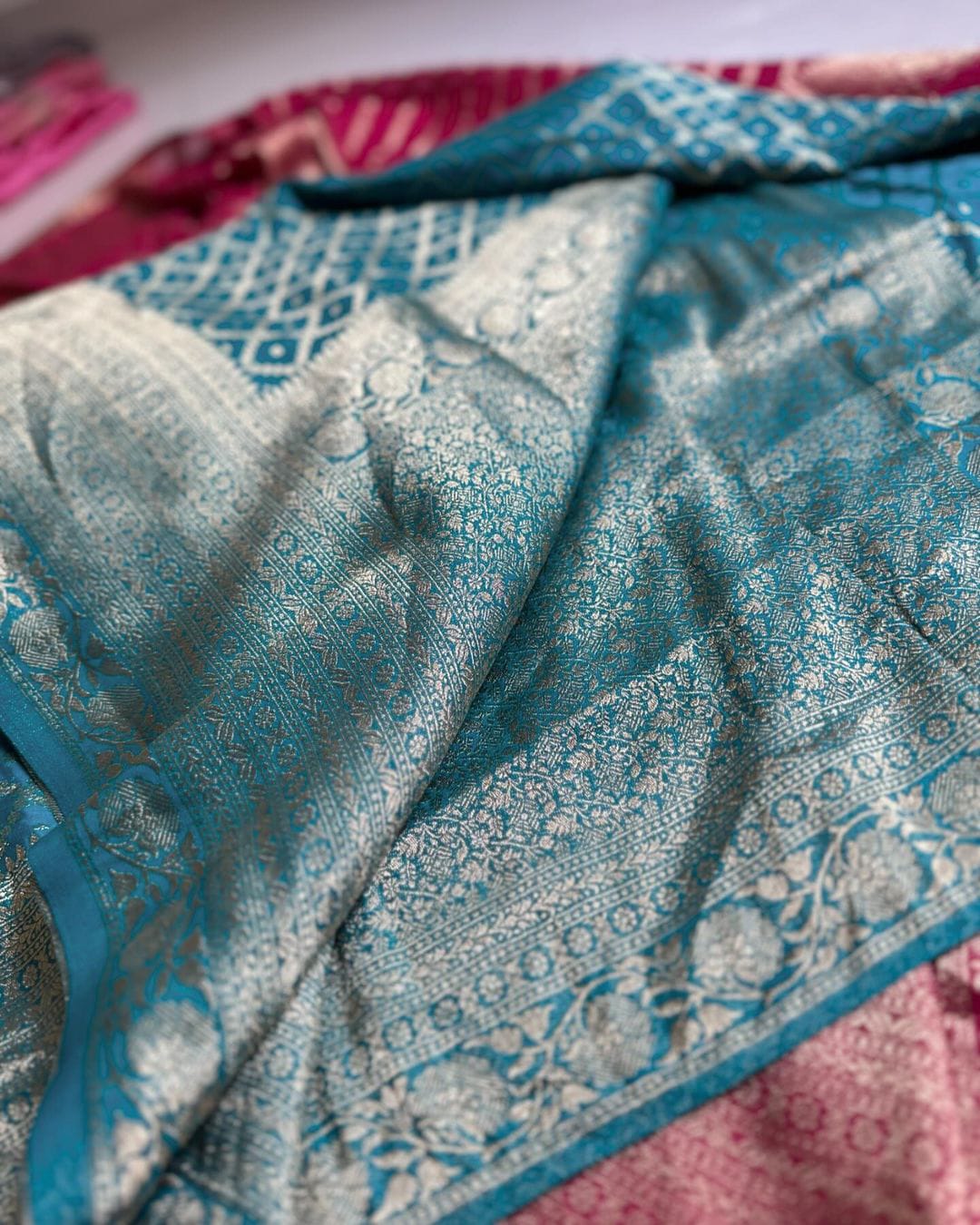 Sky Crepe Khadi Georgette  Silk Saree