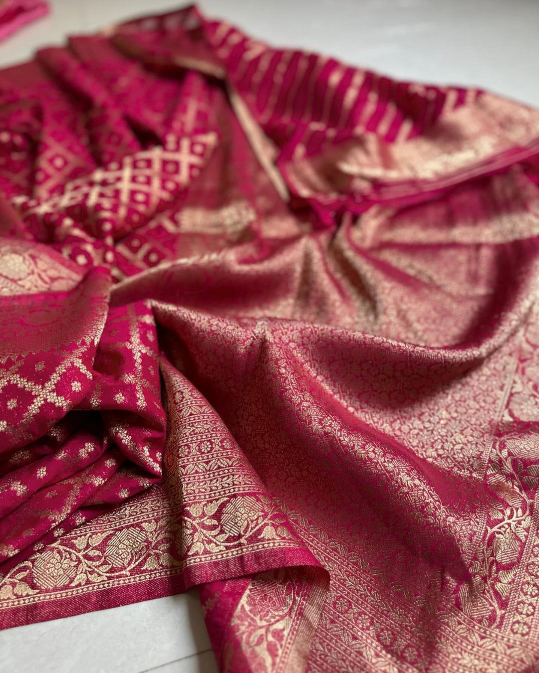 Pink Crepe Khadi Georgette  Silk Saree