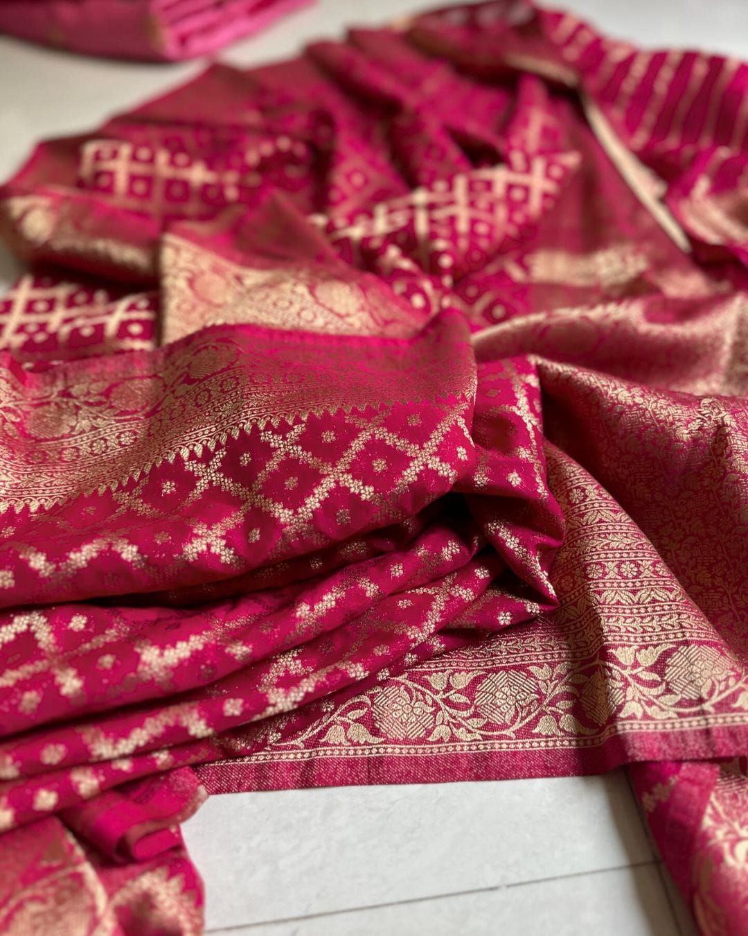 Pink Crepe Khadi Georgette  Silk Saree