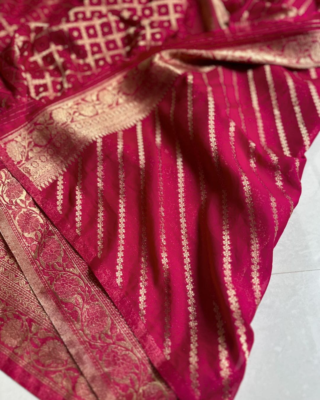 Pink Crepe Khadi Georgette  Silk Saree