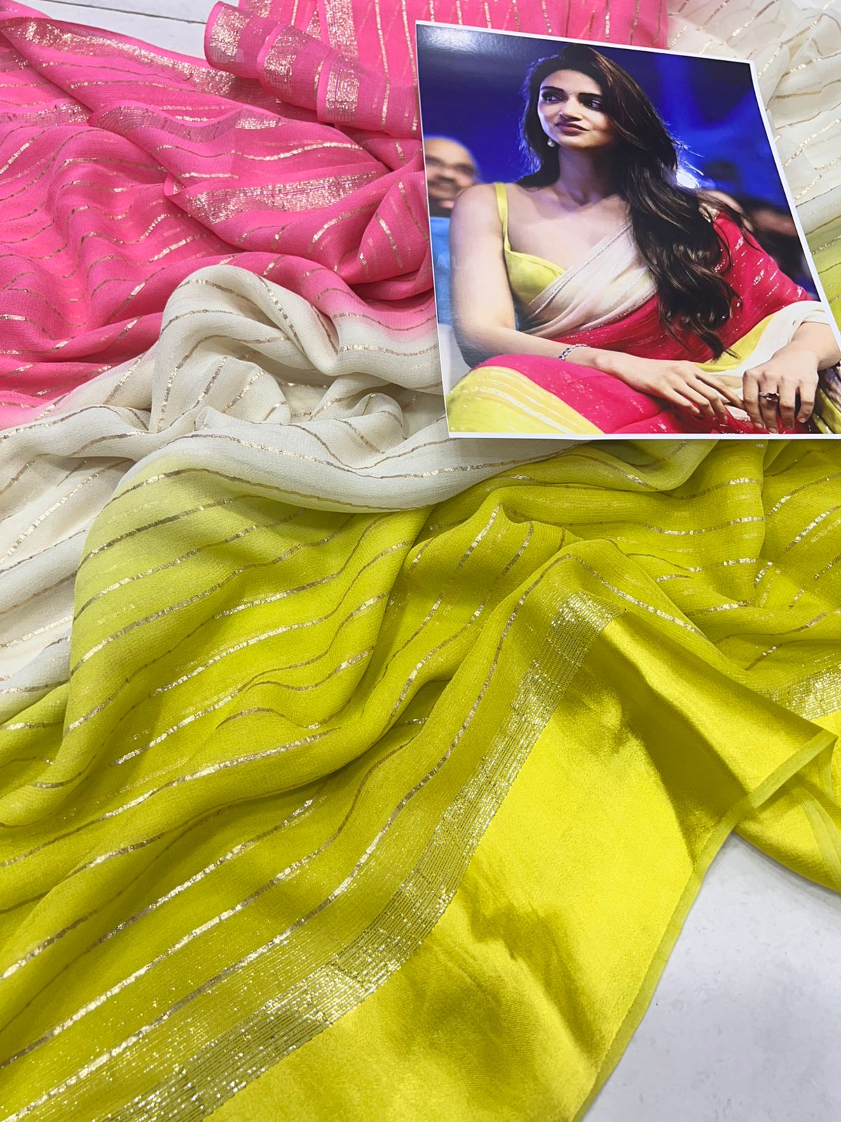 Pista Nd Pink Pure Viscos Georgette Silk Saree