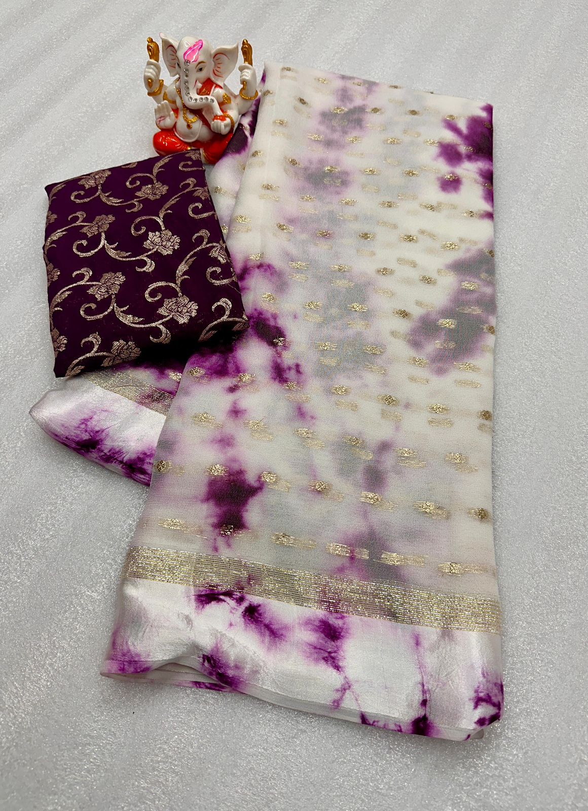 Purple Nd White Pure Viscos Georgette Silk Saree