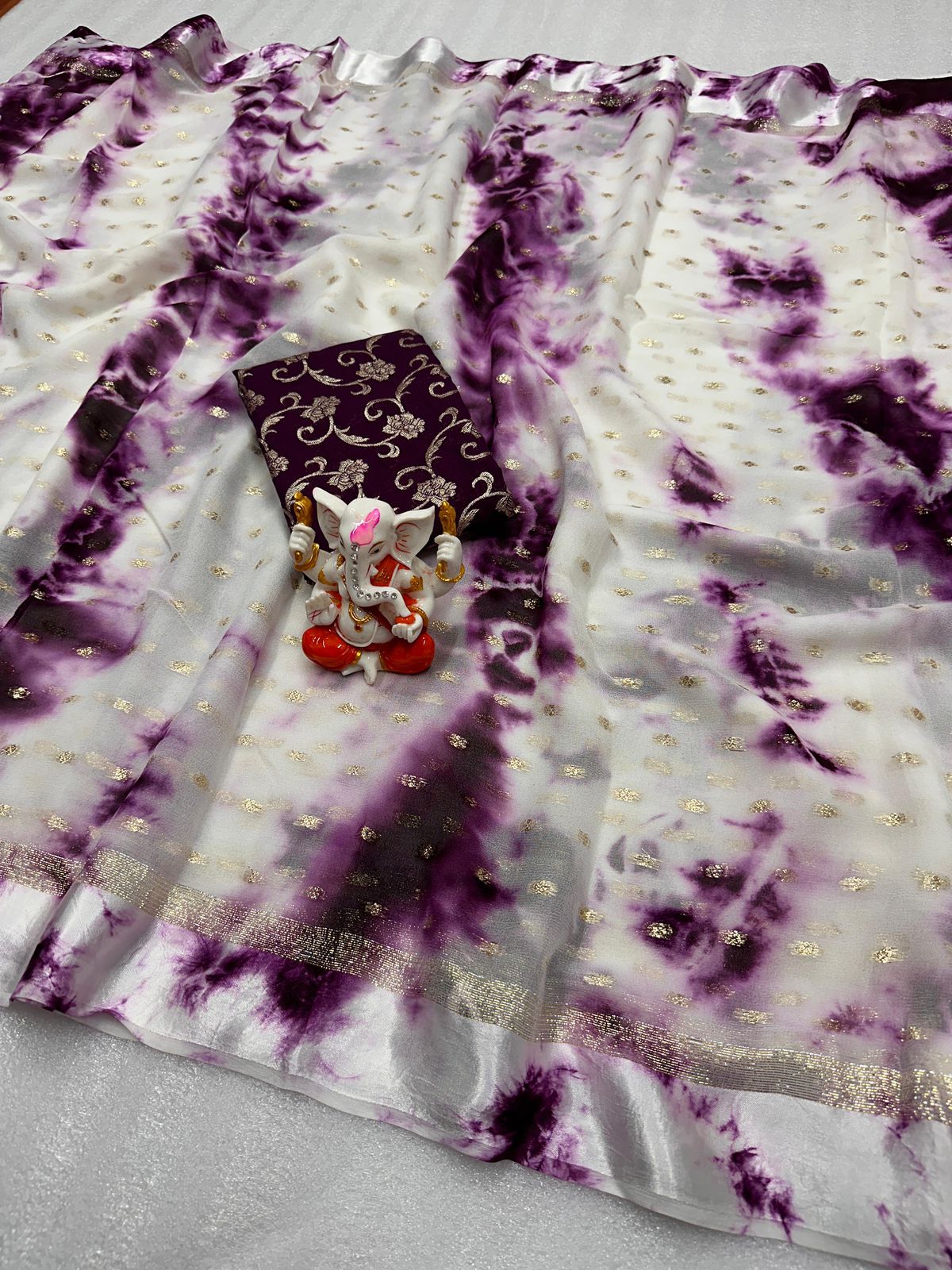 Purple Nd White Pure Viscos Georgette Silk Saree