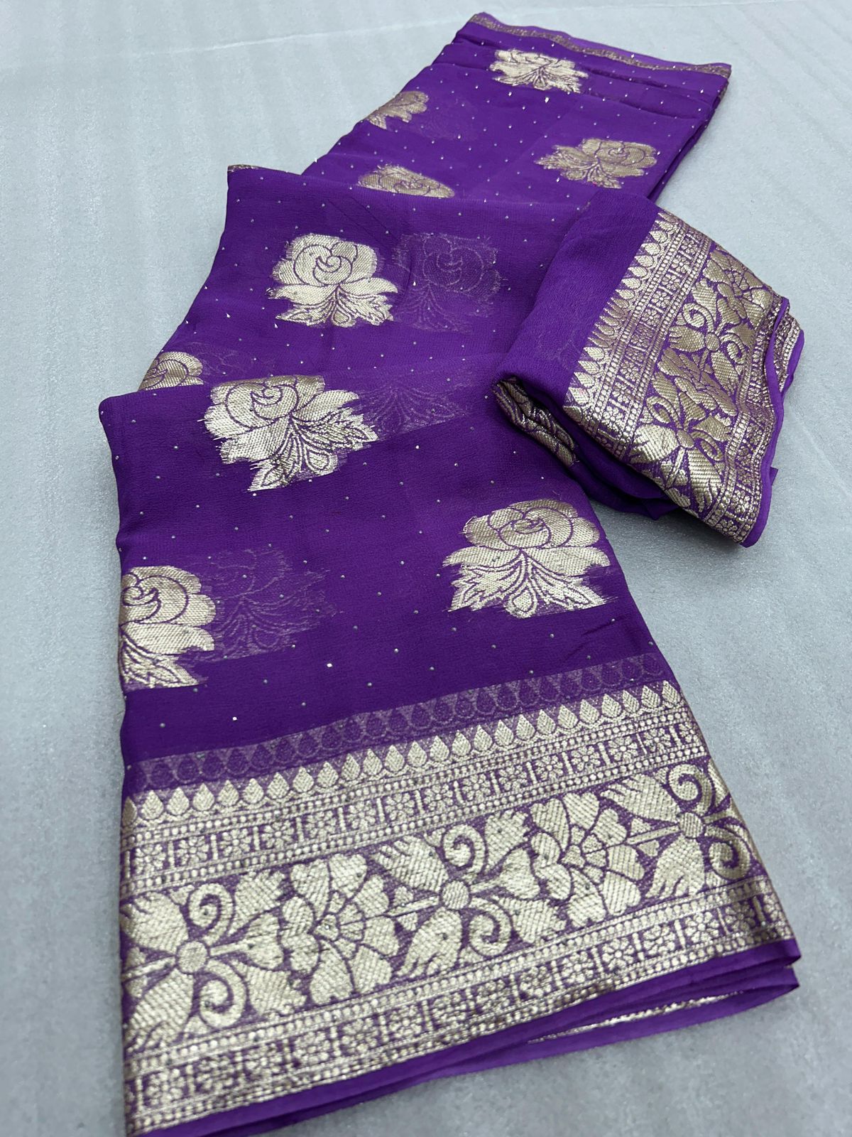 Lavender Pure Viscos Georgette Silk Saree