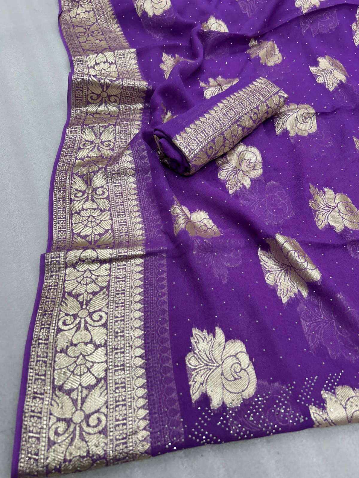 Lavender Pure Viscos Georgette Silk Saree