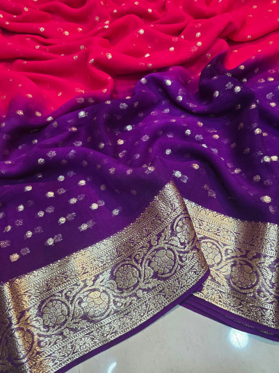 Purple Nd Pink Pure Viscos Georgette Silk Saree