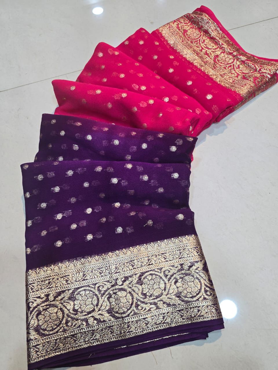 Purple Nd Pink Pure Viscos Georgette Silk Saree