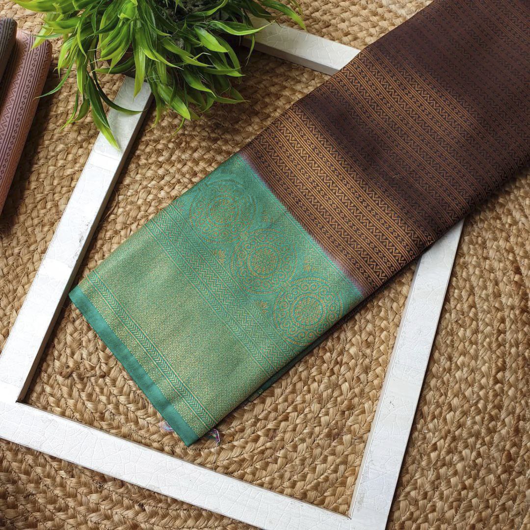 Brown Nd Rama Soft Pattu Silk  Saree