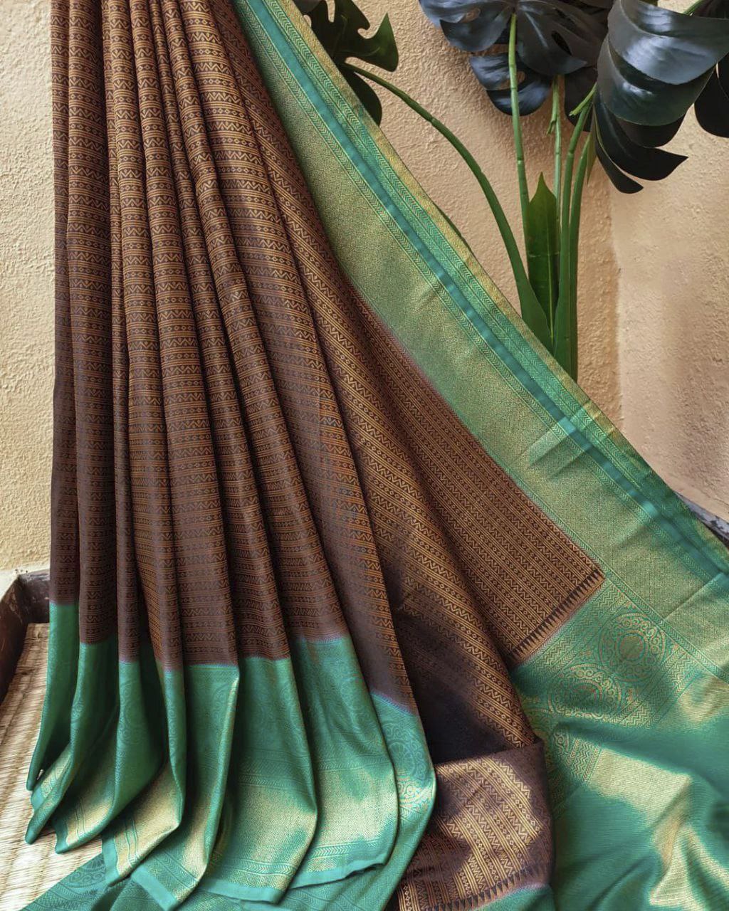 Brown Nd Rama Soft Pattu Silk  Saree